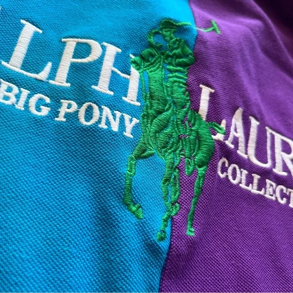 RALPH LAUREN BIG PONY COLLECTION Women Polo Shirt Size M/L Big Logo Color Block - Picture 6 of 12